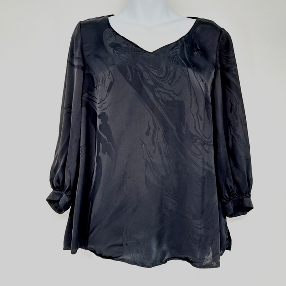 Lafayette 148 Black Abstract Print Embossed 100% Viscose Blouse Size Small‎ - Picture 1 of 8